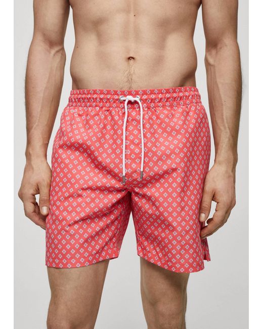 Mango Pink Printed Drawstring Swimsuit Coral for men