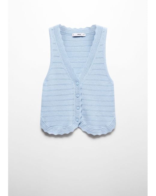 Mango Blue Knitted Gilet With Openwork Details Sky