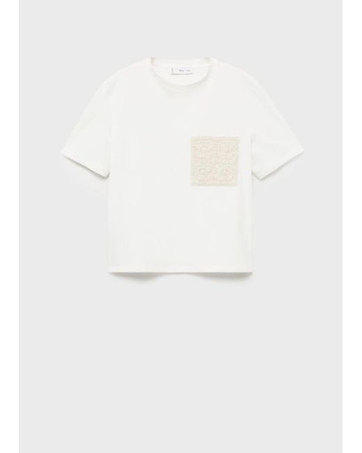 Mango White Short-Sleeved T-Shirt With Crochet Pocket