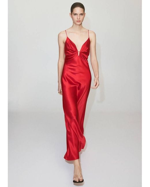 Mango Red Silk V-Neck Dress