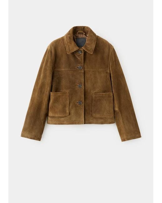 Mango Blue Suede Leather Jacket With Buttons