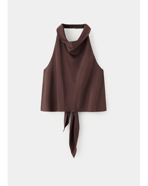 Mango Brown Draped Halter Crop Top