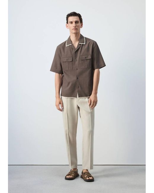 Mango White Cotton-Linen Blend Camp Collar Shirt for men