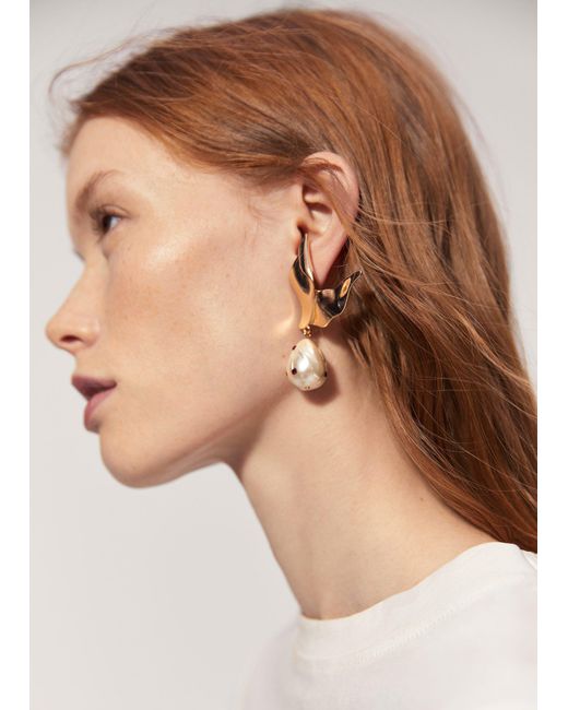 Mango Pearl Detail Metallic Earrings