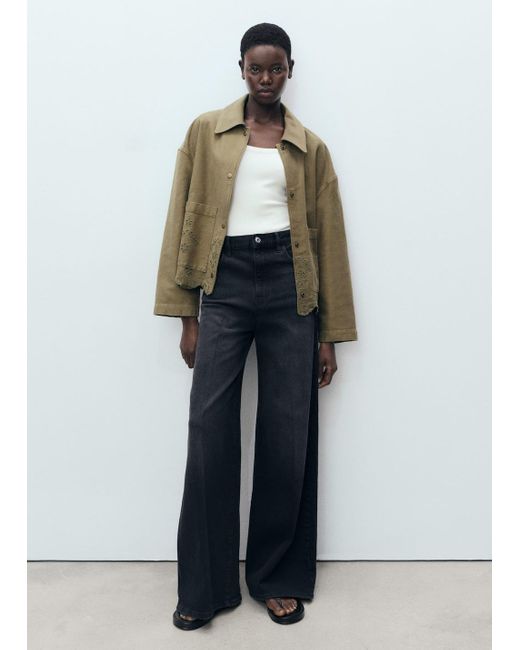 Mango Green Cotton Overshirt With Openwork Details