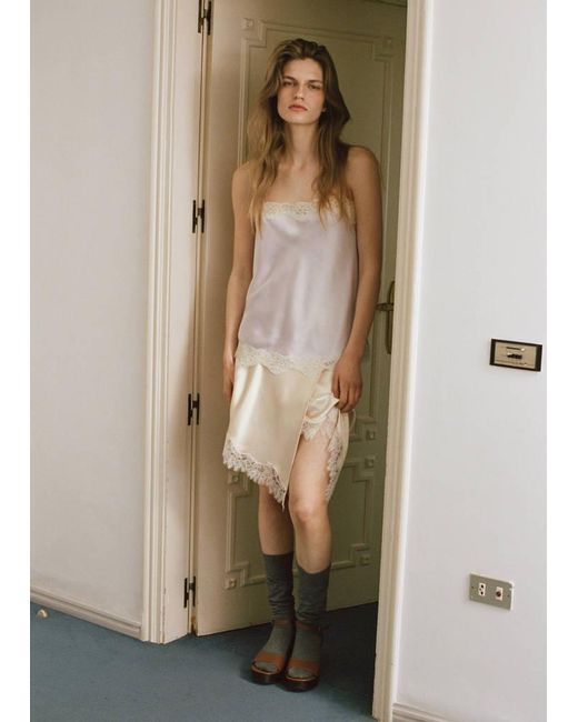 Mango Natural Lace Detail Satin Top