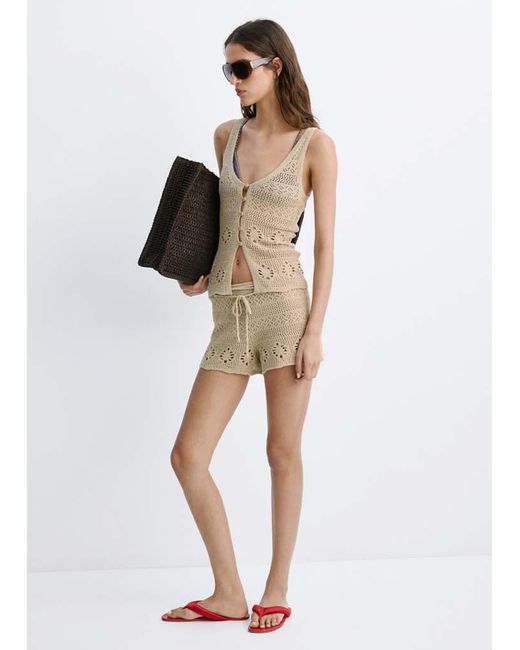 Mango Multicolor Crochet Shorts With Belt