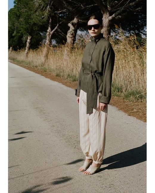 Mango Green Striped Lyocell Balloon Pants