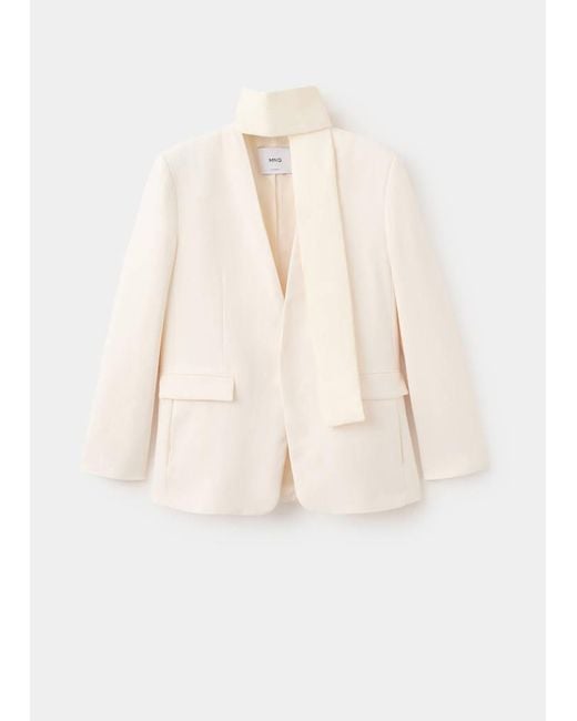 Mango White Suit Blazer Without Lapels