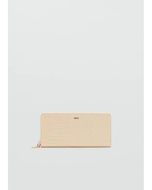 Mango White Large Croc-Effect Wallet