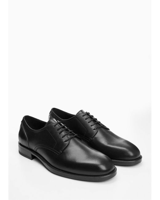 Mango Black Leather Suit Shoes for men