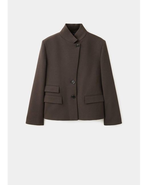 Mango Green Houndstooth Blazer With A High Neck