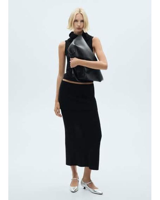 Mango Black Ribbed Midi Skirt