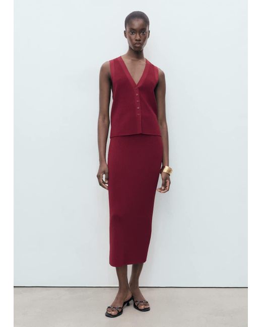 Jupe Midi Maille Fine Lie De Vin Mango en coloris Brown