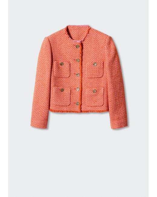 Mango Pocket Tweed Jacket in Red | Lyst UK