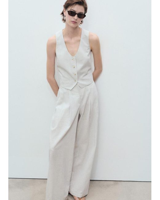 Mango Gray Linen-Blend Suit Waistcoat