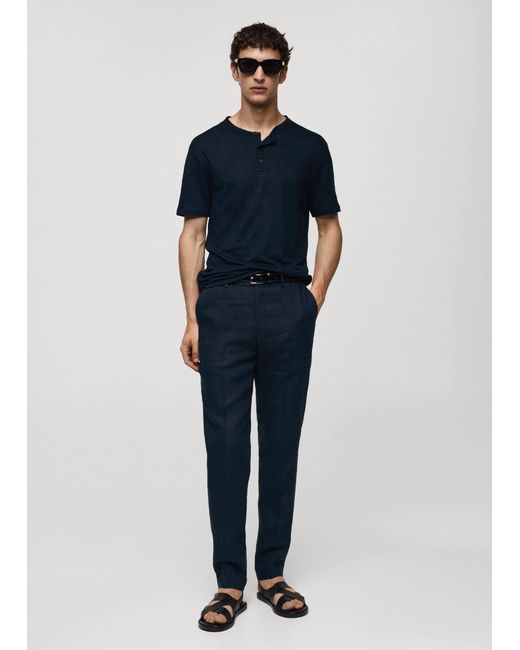 Mango Blue Slim-fit 100% Linen T-shirt Dark for men
