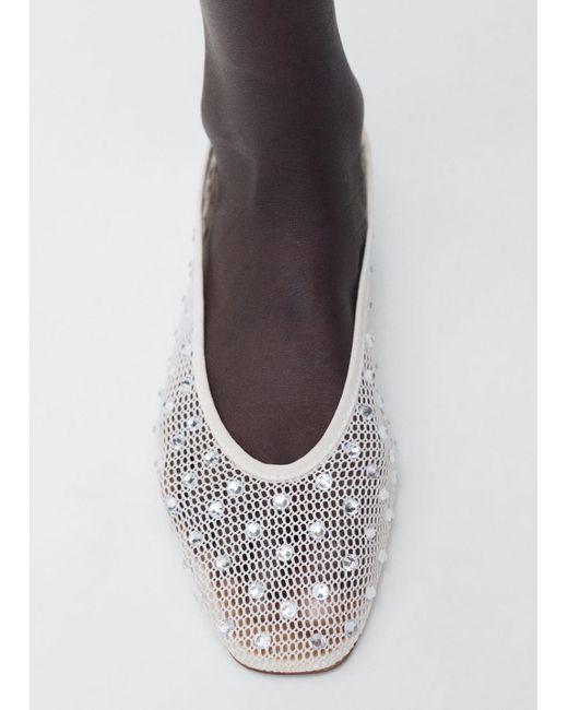 Mango White Mesh Rhinestone Ballet Flats