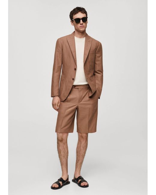 Mango Natural Bermuda Cotton Linen Suit Bermuda Shorts Burnt for men