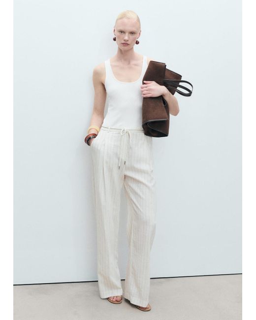 Abito A Tuta Tessuto Combinato Righe Bianco Sporco di Mango in White