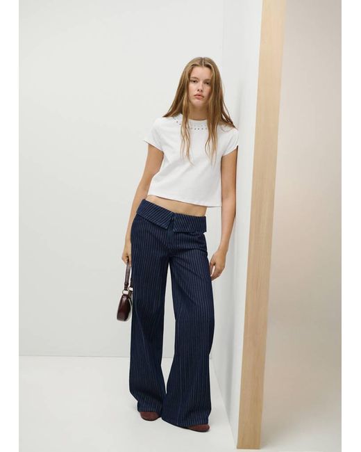 MANGO TEEN Blue Cotton T-Shirt With Studs