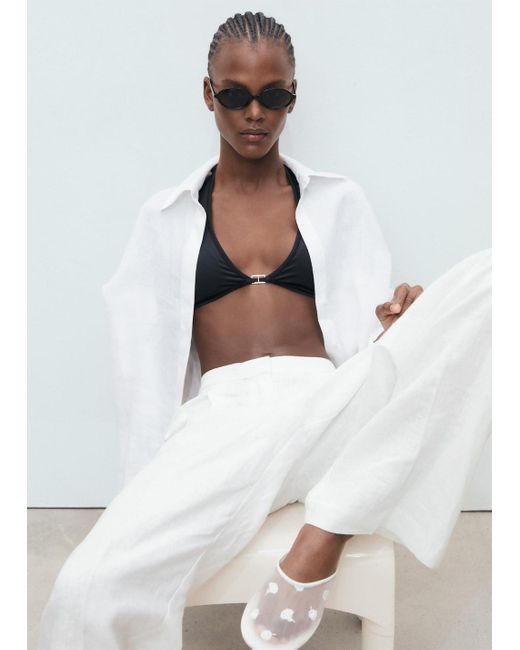 Mango White Embroidered Mesh Shoes