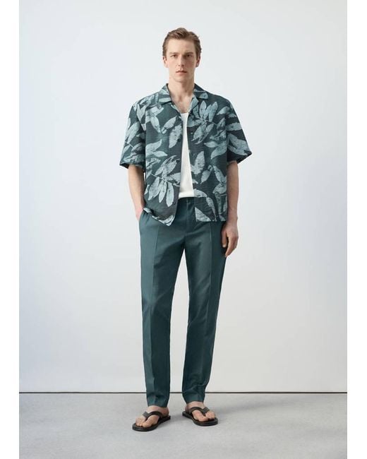 Mango Blue Regular-Fit Printed Shirt for men