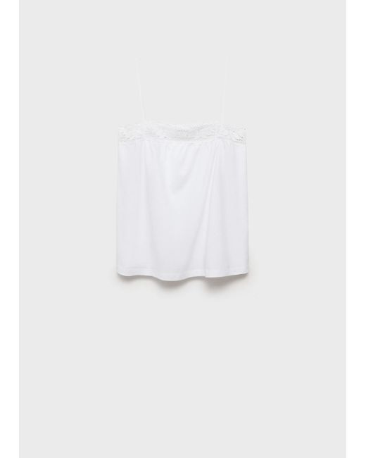 Mango White Cotton Top With Lace Straps