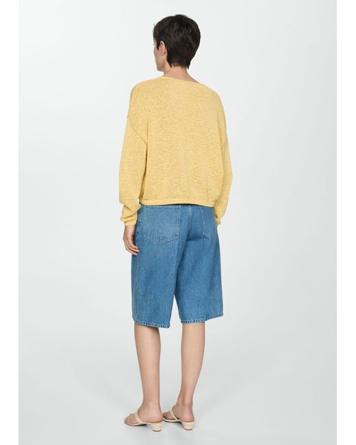 Mango Blue Fine-knit V-neck Sweater