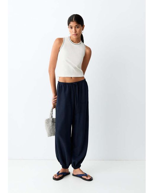 MANGO TEEN Blue Top With Contrasting Trims
