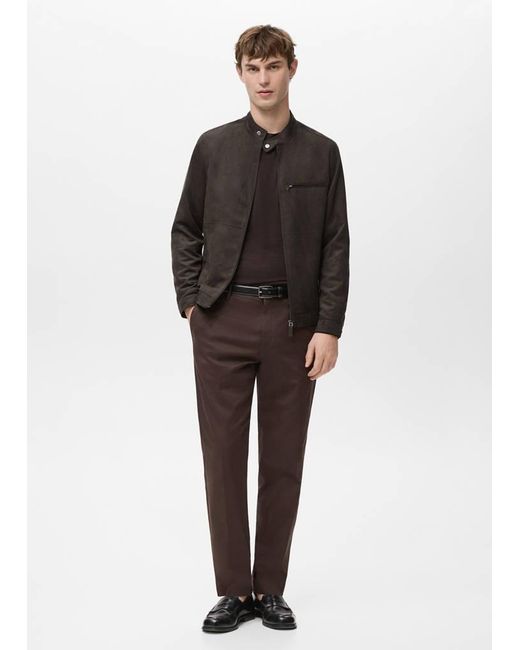 Mango Black Suede-Effect Biker Jacket for men