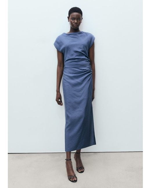 Mango Blue Draped Straight Dress