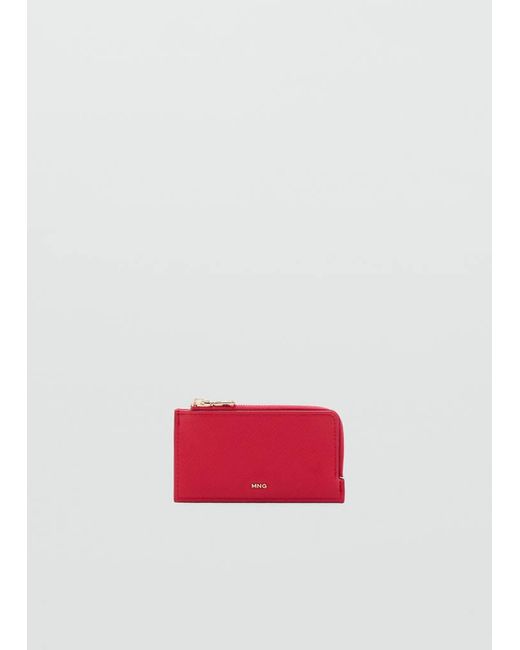 Mango Red Saffiano-Effect Card Holder With Zip