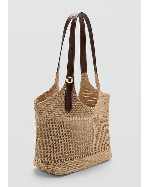 Mango Natural Fibre Shopper Bag With Metallic Detail