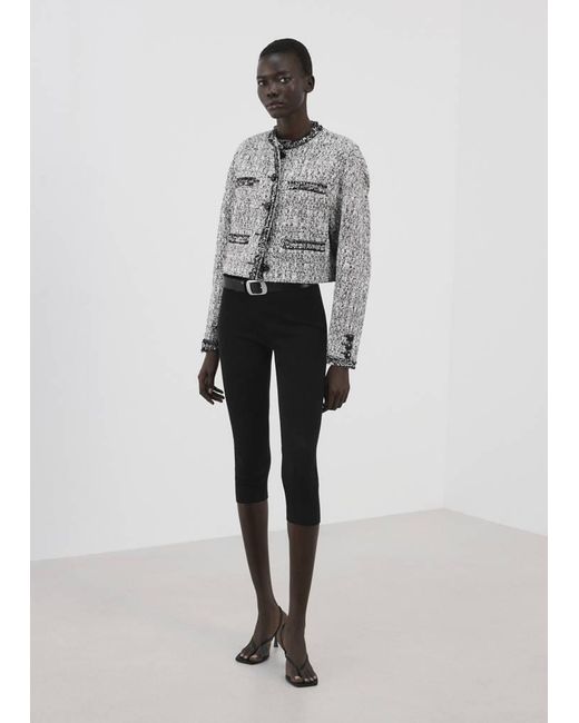 Mango Black Tweed Jacket With Frayed Ends