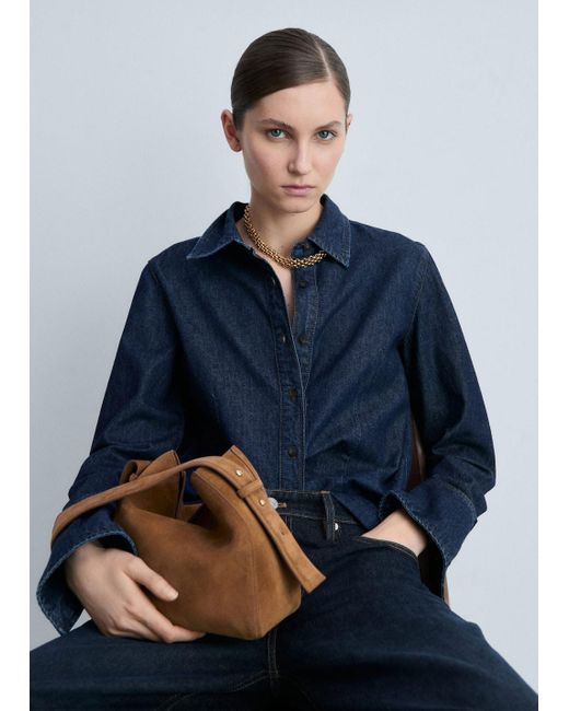 Mango Blue Suede Mini Shopper Bag