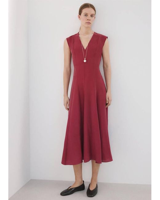 Mango Red Midi Dress With V-Neck