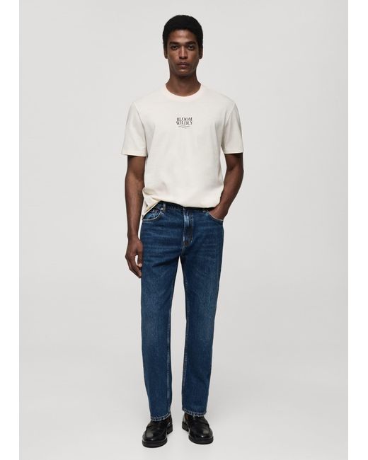 Mango Blue Printed Slim-fit T-shirt for men