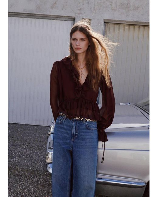 Mango Brown Fluid Ruffled Blouse Chocolate