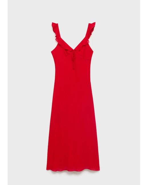 Mango Red Midi-Dress With Ruffle Neckline