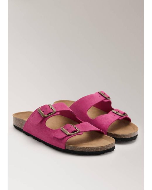 Mango Pink Double Buckle Leather Sandals