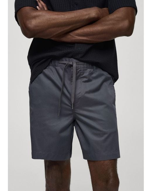 Mango Blue 100% Cotton Drawstring Bermuda Shorts Indigo for men