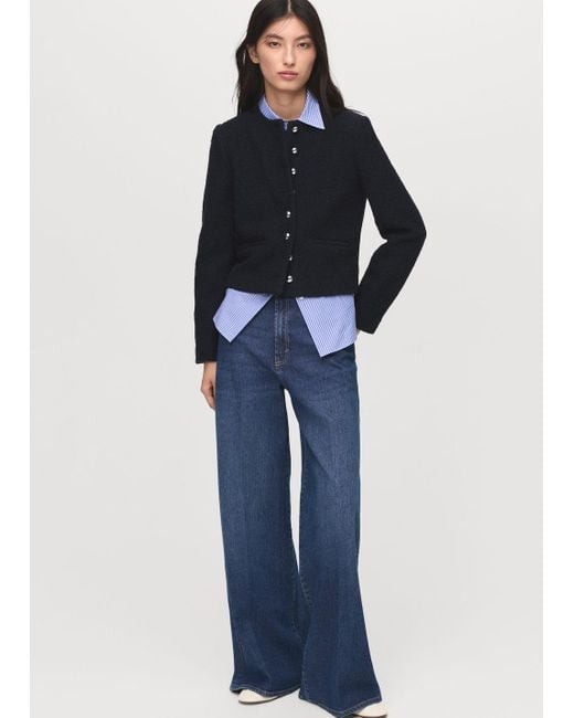 Mango Blue Bouclé Jacket With Jewel Buttons