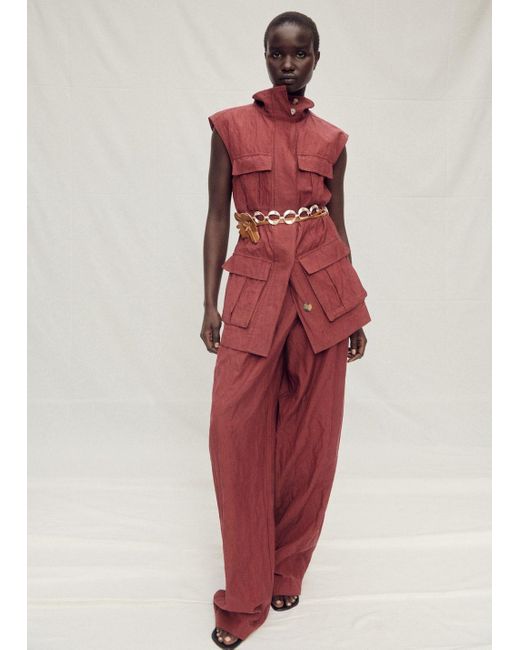 Mango Red Creased-Effect Suit Waistcoat With Pockets