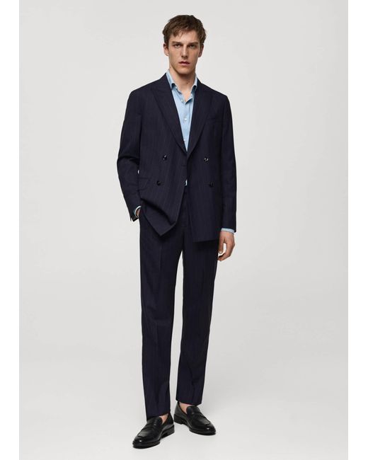 Mango Blue Pinstripe Virgin Wool Suit Trousers Dark for men