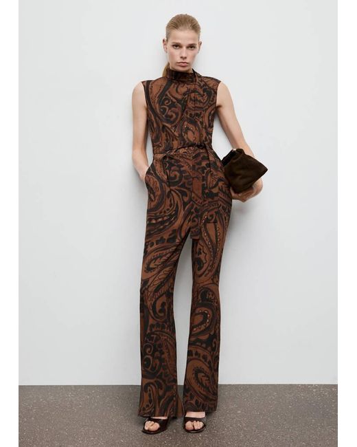 Mango Brown Paisley-Print Jumpsuit With Belt