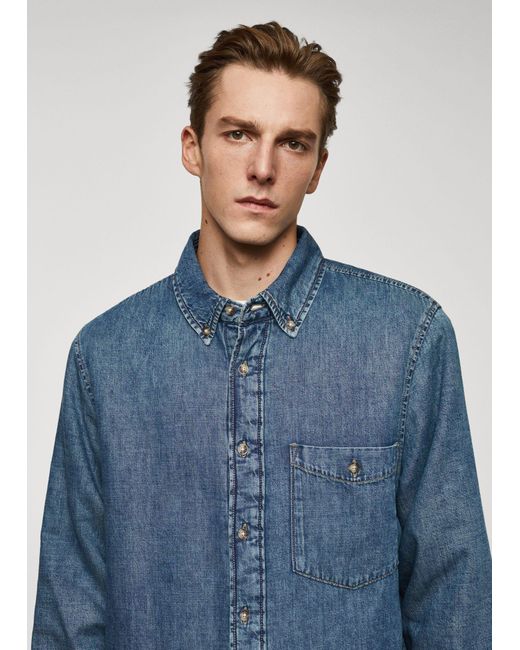 Mango Blue Quilted Denim Overshirt Medium Vintage for men