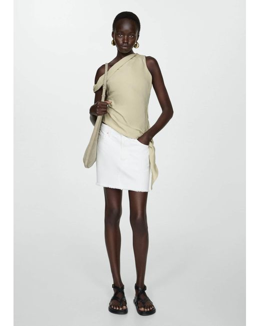Mango White Denim Miniskirt With Frayed Hem