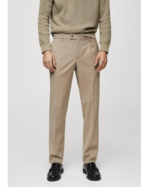 Mango Natural Cold Wool Trousers With Pleat Detail for men