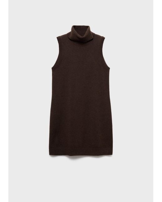 Mango White Knitted Turtleneck Dress Chocolate